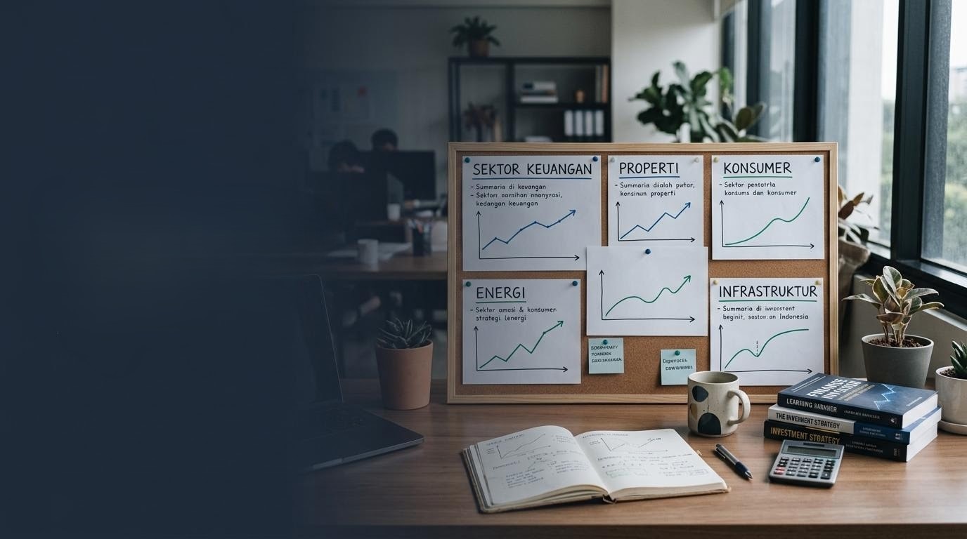 Redaktioneller Arbeitsplatz mit Diagrammen zu Sektoren und Marktkennzahlen